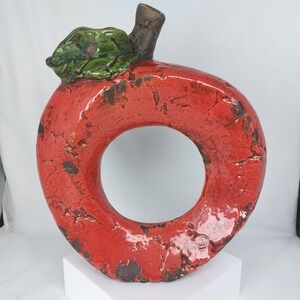 Hobby Lobby Rustic Jug Pitcher Vase Abstract Red Apple and Leaf